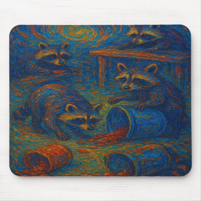 Tapis De Souris Mésaventures de minuit – Raton laveurs causant des (Devant)
