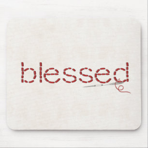Tapis De Souris message de texte BLESSED cousu rouge avec aiguille