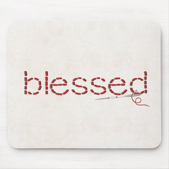 Tapis De Souris message de texte BLESSED cousu rouge avec aiguille (Devant)