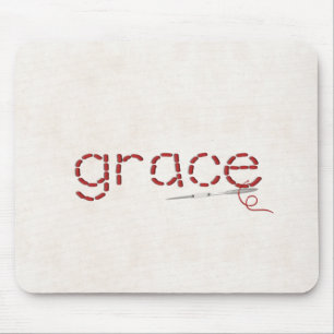 Tapis De Souris message texte GRACE cousu rouge avec aiguille