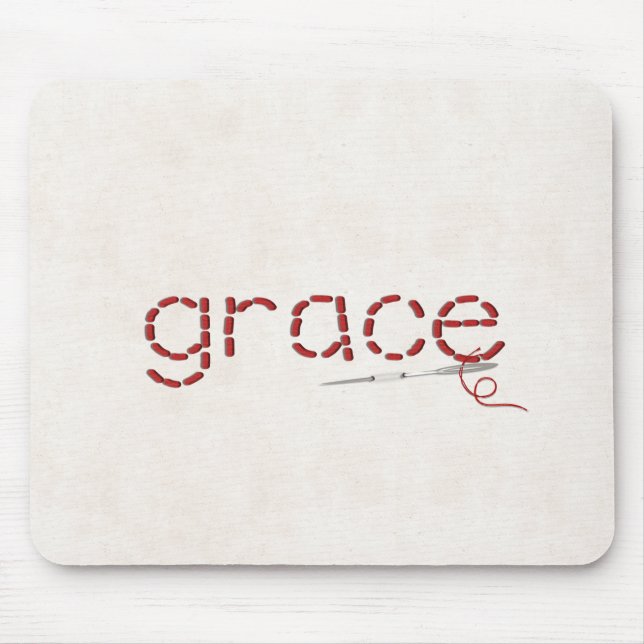 Tapis De Souris message texte GRACE cousu rouge avec aiguille (Devant)