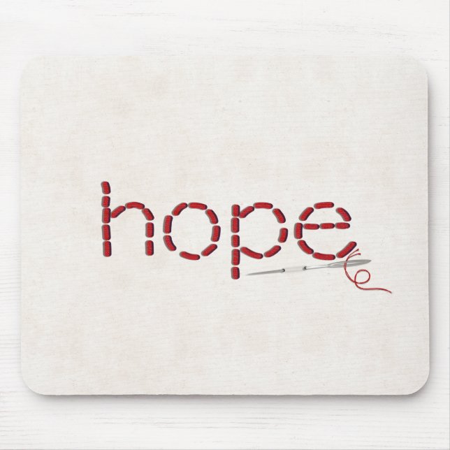 Tapis De Souris message texte HOPE cousu rouge avec aiguille (Devant)