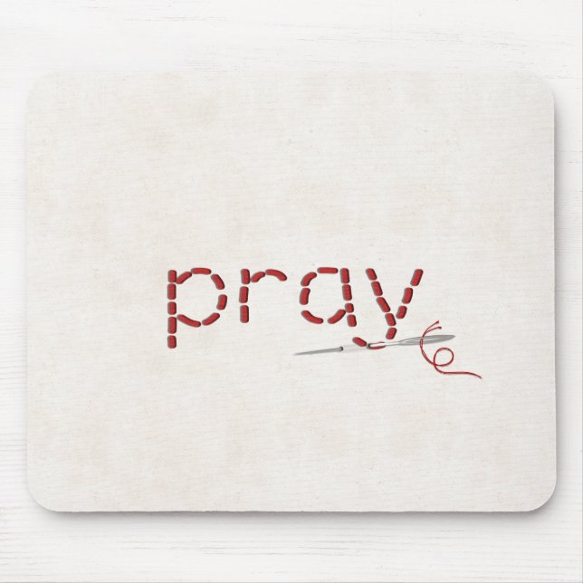 Tapis De Souris message texte PRAY cousu rouge avec aiguille (Devant)