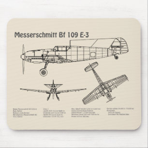Tapis De Souris Messerschmitt Bf 109 - Plan directeur de l'avion S
