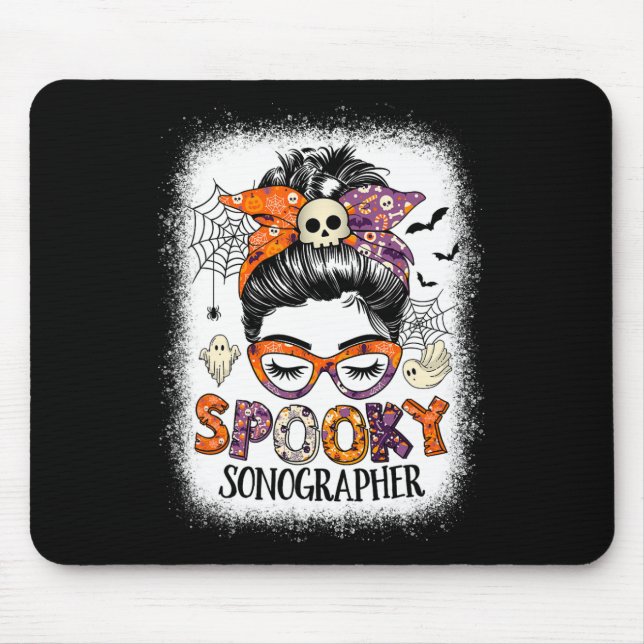 Tapis De Souris Messy Bun Éffrayant Sonographer Funny Halloween Co (Devant)