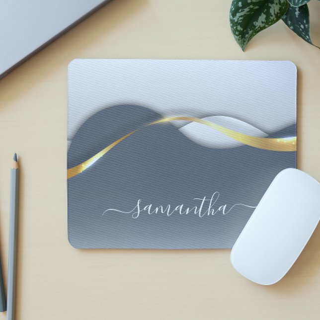 Tapis De Souris Métal 3-D look Calligraphie Or Monogramme Wave (Créateur téléchargé)