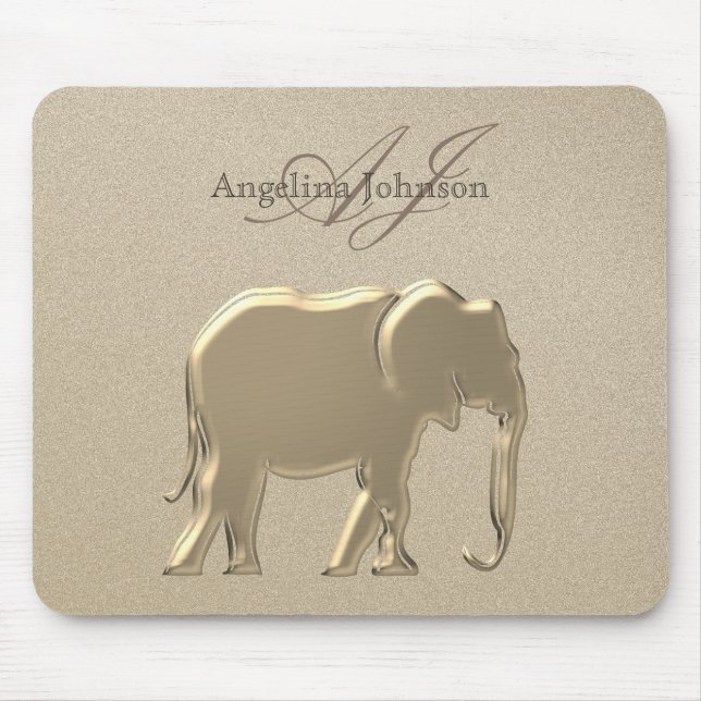 Tapis De Souris Metallic Gold Elephant Classy Elegant Monogrammed (Devant)