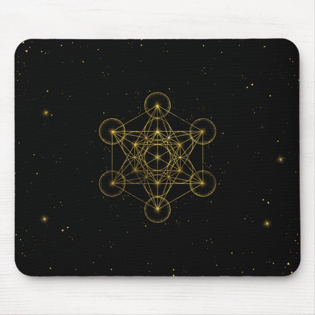 Tapis De Souris Métatron's Cube Sacred Geometry Noir et or (Devant)