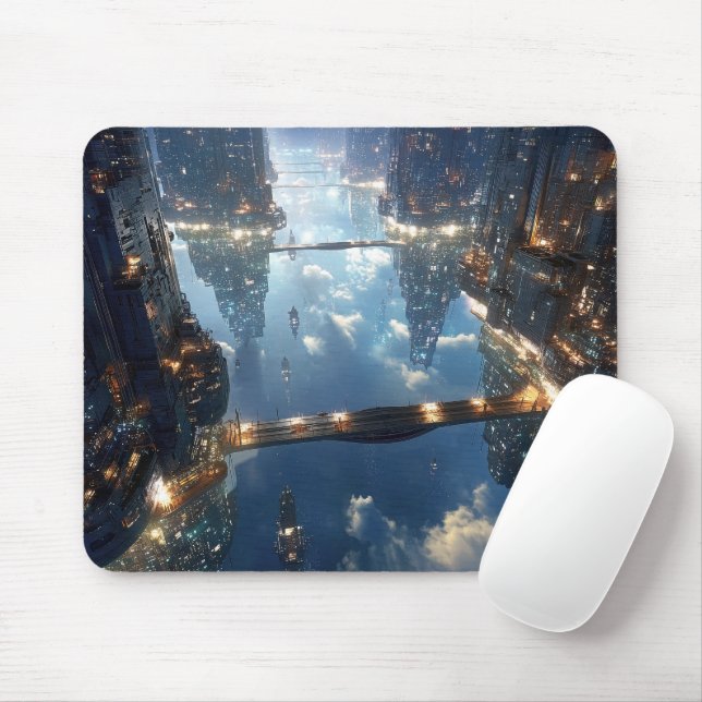 Tapis De Souris Métropole flottante dans le ciel (Avec souris)