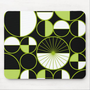 Tapis De Souris Mi-siècle Cercles modernes Moitié Chartreuse noire