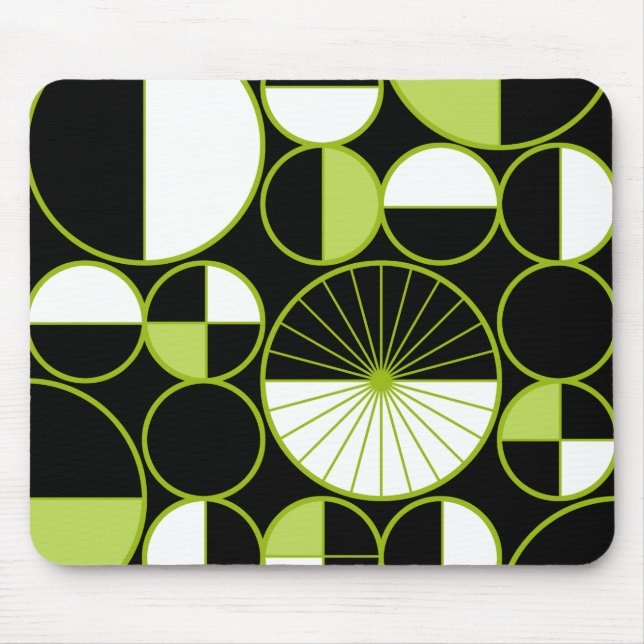 Tapis De Souris Mi-siècle Cercles modernes Moitié Chartreuse noire (Devant)