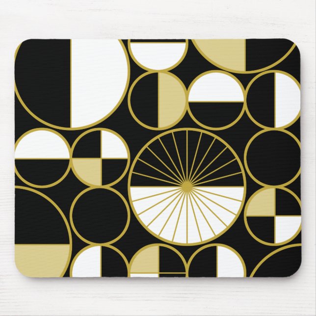 Tapis De Souris Mi-siècle Cercles modernes Moitié Or Noir (Devant)