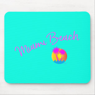 Tapis De Souris Miami-Beach-logo-soleil-palmiers-rose turquoise