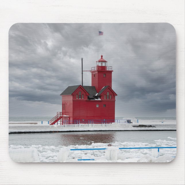 Tapis De Souris Michigan Red Lighthouse en hiver (Devant)