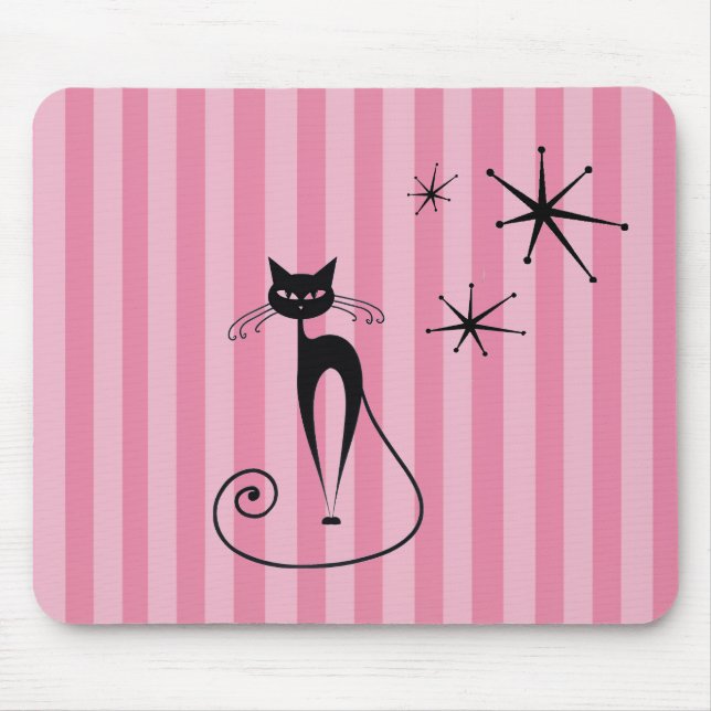 Tapis De Souris Mid-Century Atomic Black Cat Mousepad  (Devant)