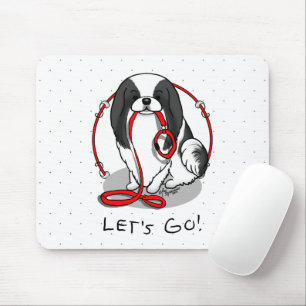 Tapis De Souris Mignon, allons-y ! Chien japonais Chin (noir et bl