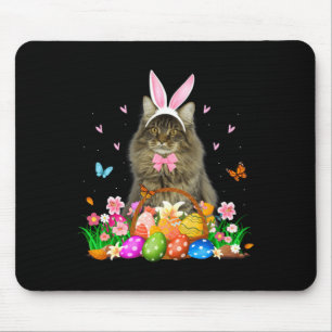 Tapis De Souris Mignon avec lapin Maine Coon Chat Pâques