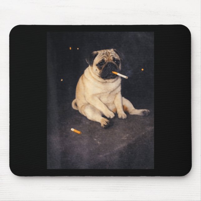 Tapis De Souris Mignon bouledogue pug fumant une cigarette mème ch (Devant)