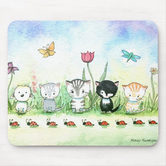 Tapis de souris Mignon Chat Chaton coccinelle (Devant)