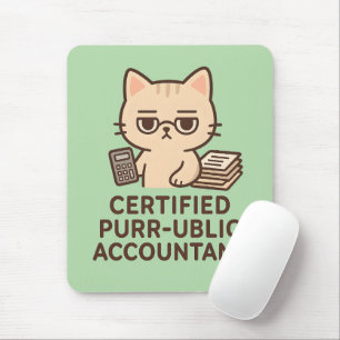 Tapis De Souris Mignon Chat Kawaii Expert-Comptable Certifié Drôle