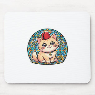 Tapis De Souris Mignon chat marocain Kawaii avec chapeau Fez Tarbo