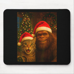 Tapis De Souris Mignon Chat Selfie Avec Bigfoot Noël Sasquatch