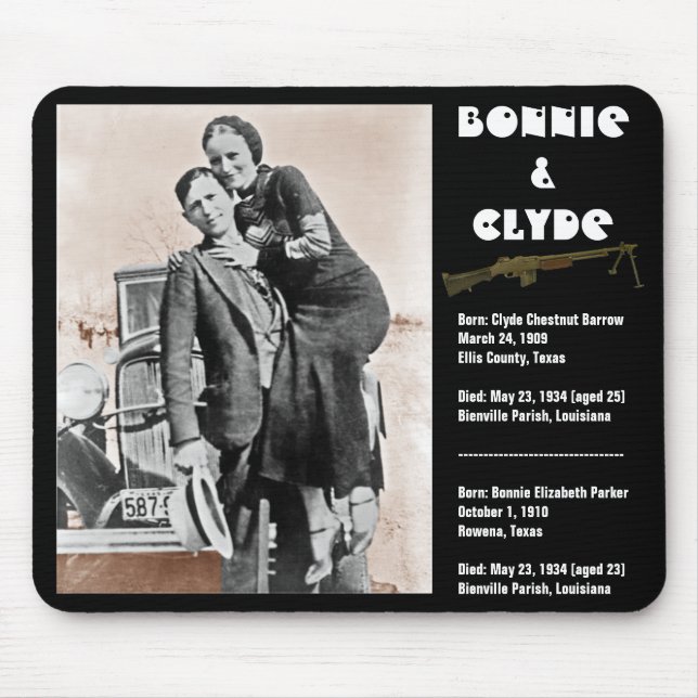 Tapis De Souris Mignon et clyde (sépia) sur le noir, (Devant)