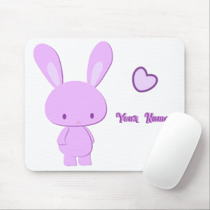 Tapis De Souris Mignon Kawaii Pastel Violet Lapin Nom Personnalisé