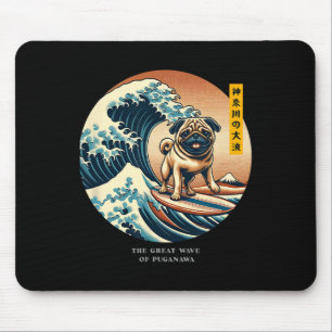 Tapis De Souris Mignon Pug Vague de Kanagawa Surfant Japonais Kawa