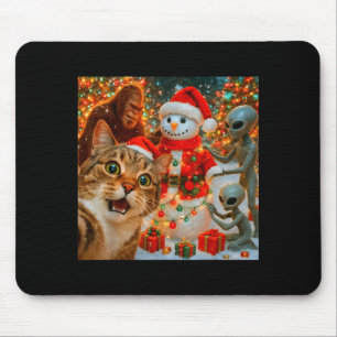 Tapis De Souris Mignon selfie de chat de Noël avec Bigfoot Alien &