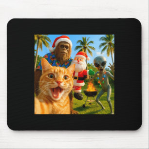 Tapis De Souris Mignon selfie de Noël de chat avec Bigfoot &amp; A