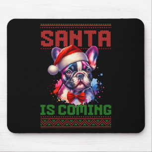 Tapis De Souris Mignonne Chien de taureau Français Santa Hat Vacan