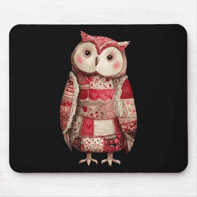 Tapis De Souris Mignonne Chouette Patchwork Amoureuse de Quilting  (Devant)