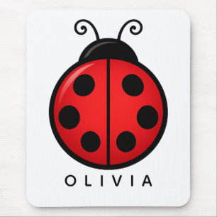 Tapis De Souris Mignonne coccinelle rouge personnalisée avec nom -