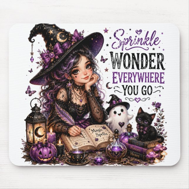 TAPIS DE SOURIS MIGNONNE FILLE D'HALLOWEEN DRÔLE AVEC UNE PHRASE D (Devant)