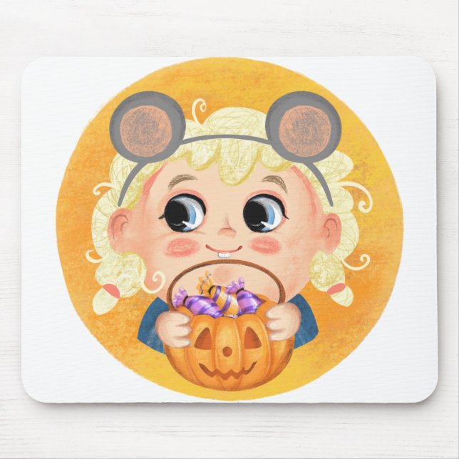 Tapis De Souris Mignonne fille en costume d'Halloween de Mousy (Devant)
