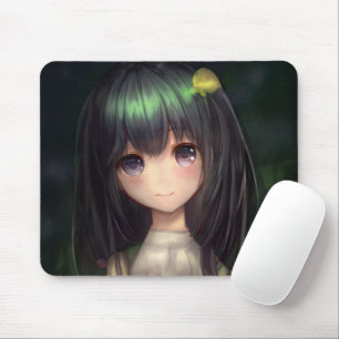 Tapis De Souris Mignonne Green Cheveux Noir Manga Girl Waifu Kawaï