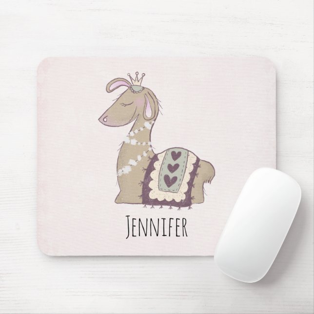 Tapis De Souris Mignonne Llama Princesse portant une couronne (Avec souris)