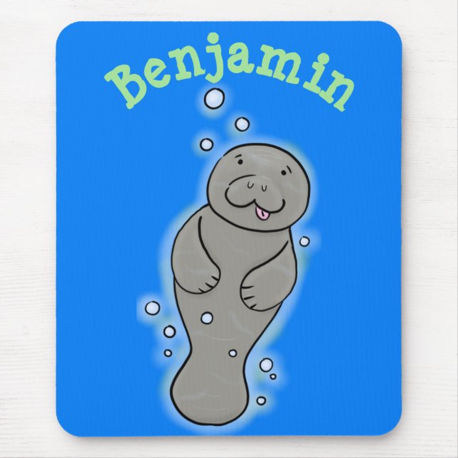 Tapis De Souris Mignonne manatée bébé avec bulles illustration (Devant)