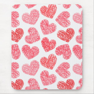 Tapis De Souris Mignonne Rouge Doodled Heart Valentine's Day Motif