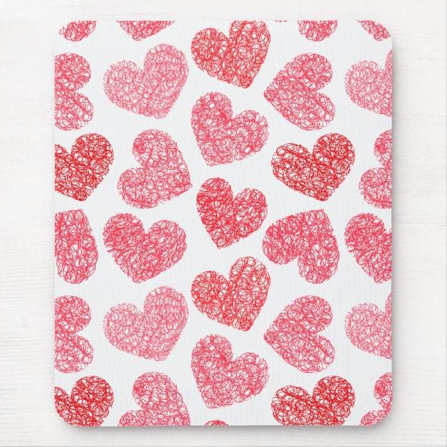 Tapis De Souris Mignonne Rouge Doodled Heart Valentine's Day Motif (Devant)