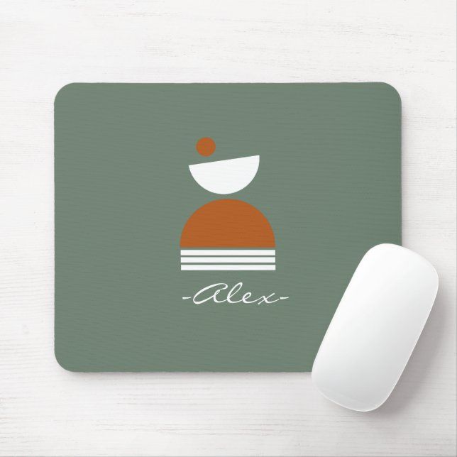 Tapis De Souris Mignonne simple abstrait Fumée monogramme vert bru (Avec souris)