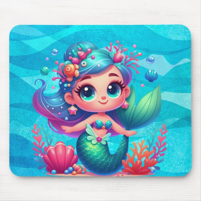 Tapis De Souris Mignonne sirène sous-marine (Devant)