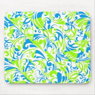 Tapis De Souris Mignons bleu vert mélangé motifs floraux