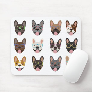 Tapis De Souris Mignons Bulldogs français portant des lunettes