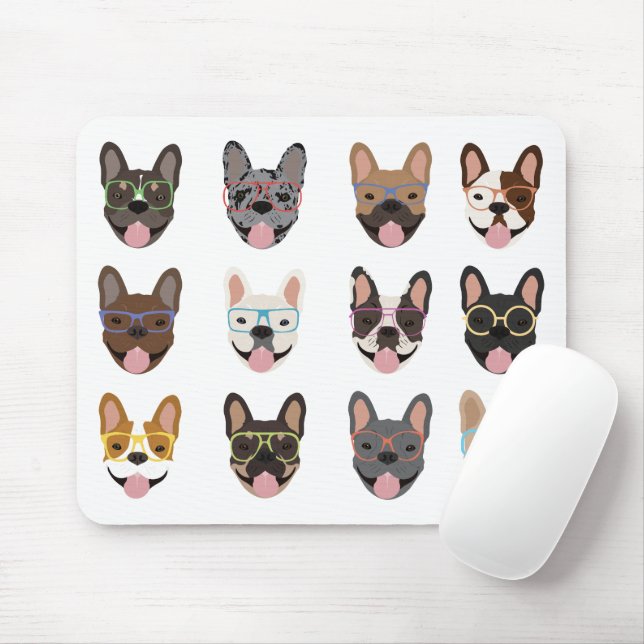 Tapis De Souris Mignons Bulldogs français portant des lunettes (Avec souris)