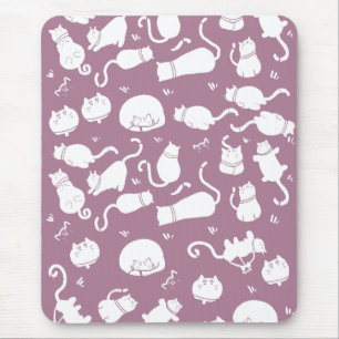 Tapis De Souris Mignons Chats Blancs sur Fond Mauve