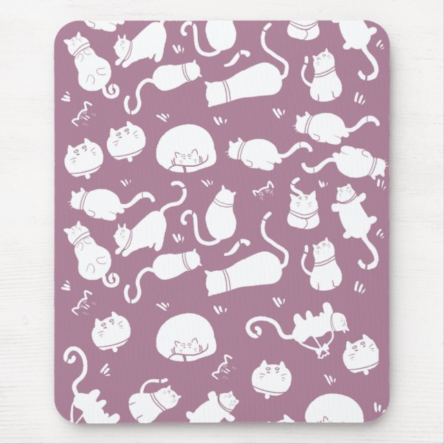 Tapis De Souris Mignons Chats Blancs sur Fond Mauve (Devant)