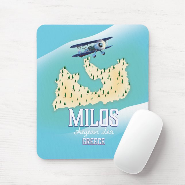 Tapis De Souris Milos, île grecque Carte de voyage poster art. (Avec souris)
