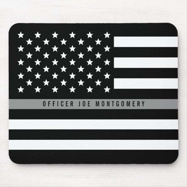 Tapis De Souris Mince Gris Line American Flag Ajouter un nom (Devant)